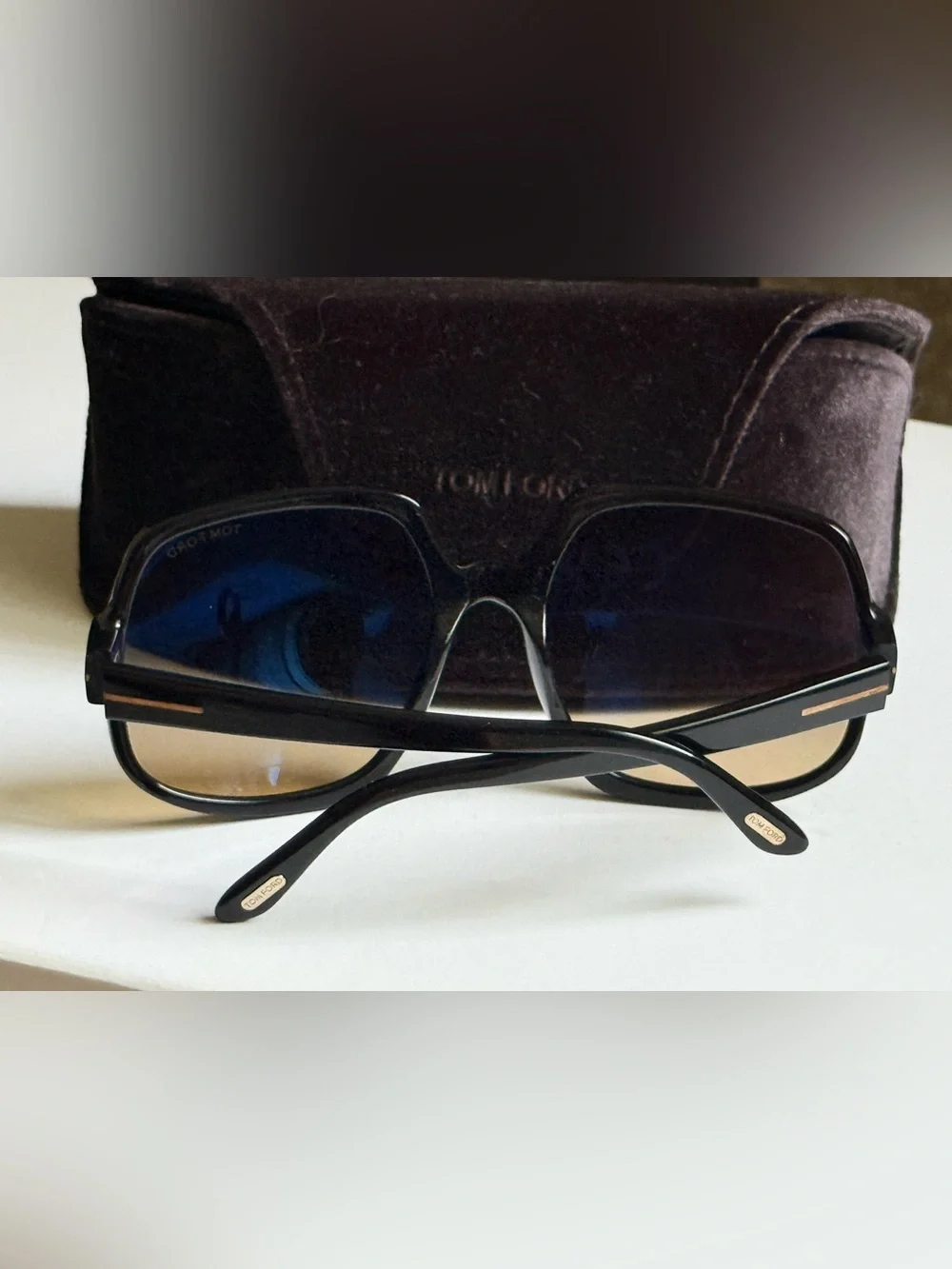 Tom Ford Black Frame Sunglasses with Blue Lenses